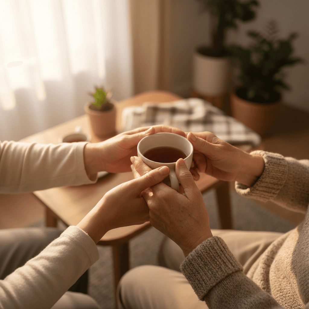 Caregiver providing hands-on personal care support